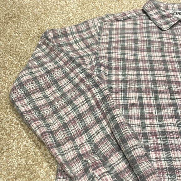 Lauren Brooke 100% Cotton Soft Brushed Pink/Purple/Grey Flannel Button Up Shirt - Picture 4 of 11